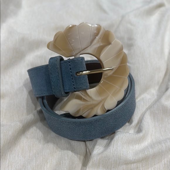 Sezane Accessories - Sezane Women’s Blue Suede Belt with Cream Sculpted Buckle